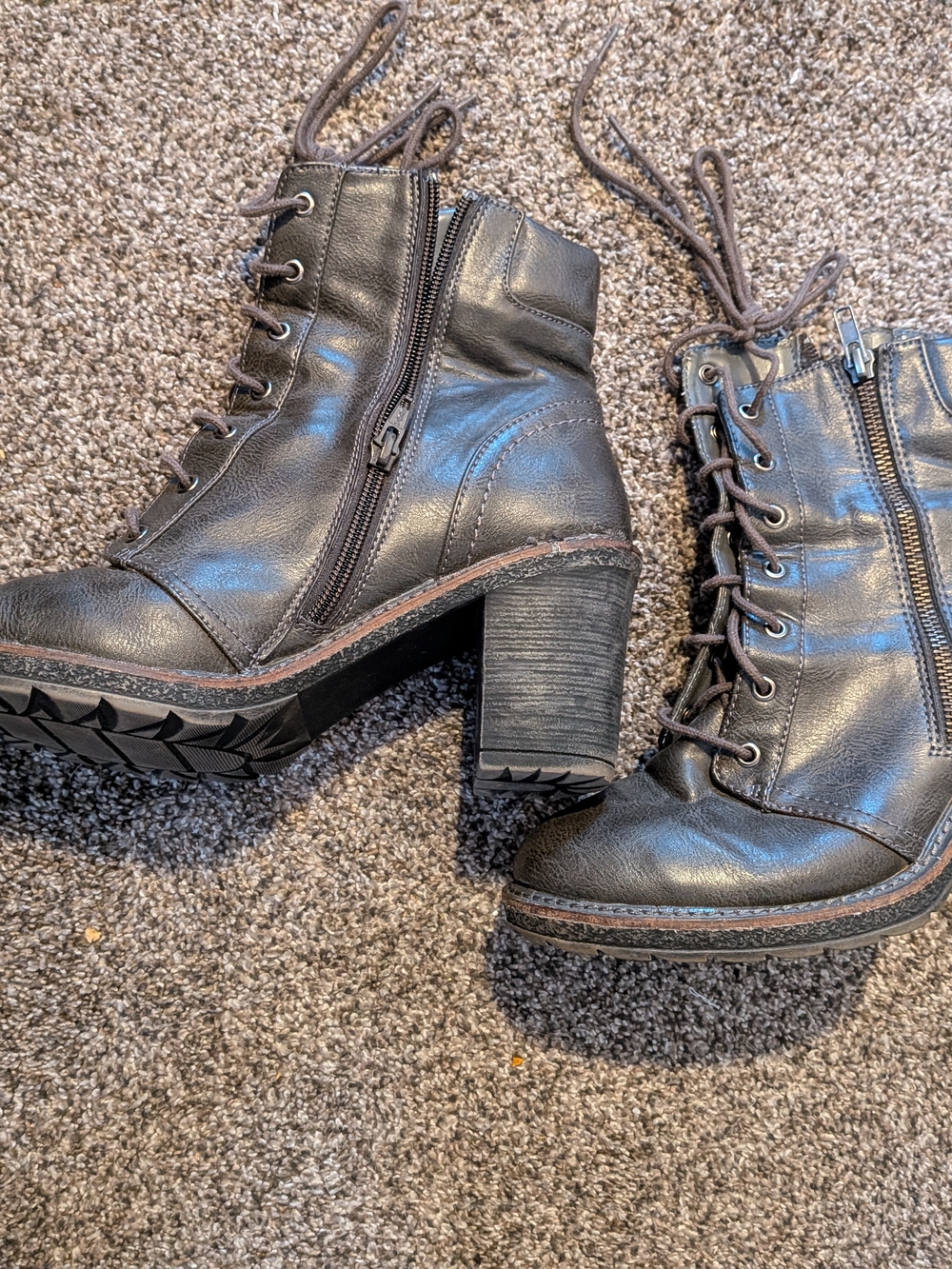 Women's Lace-Up And Zipper  Heeled Boots - Brown